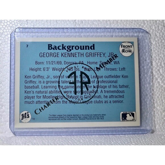 Ken Griffey Jr. 1991 Front Row MLB #7 Charter Member Baseball Card Mariners - Picture 2 of 2